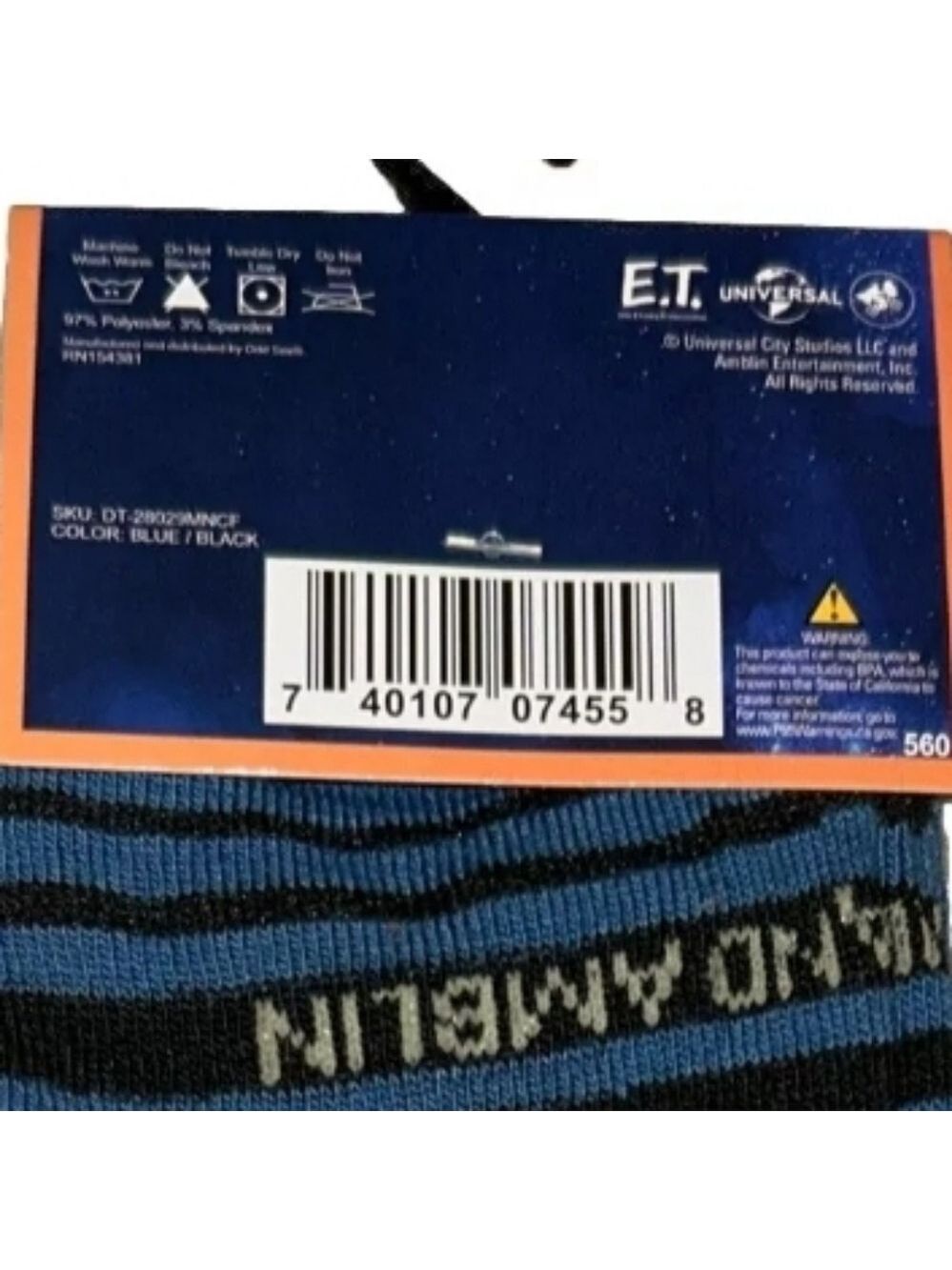 4/$25 E.T. Themed Novelty Crew Socks in Blue and Black Unisex New ET The Movie - Picture 4 of 5